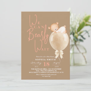 Invitation Fête de naissance fille moderne avec ours et ballo