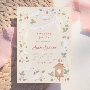 Invitation Fête de Naissance Fille Oiseaux & Baies Nidificati