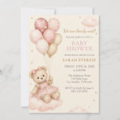 Invitation Fête de naissance Fille Ourson Rose (Devant)