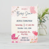 Invitation Fête de naissance fille Papillon Rose et Poussette (Debout devant)