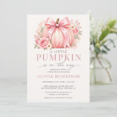 Invitation Fête de Naissance Fille Petit Citrouille Rose (Debout devant)