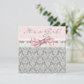 Invitation Fête de naissance fille rose gris (Debout devant)