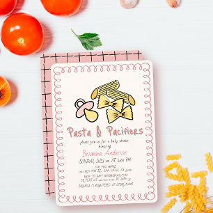 Invitation Fête de naissance fille rose Pasta & Pacifiers Doo