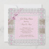 Invitation Fête de naissance fille Rose Perle Arc Bow Lace Bu (Dos)