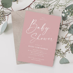 Invitation Fête de Naissance Fille Rose Poussiéreux Écriture