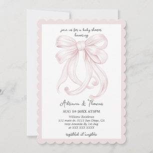 Invitation Fête de naissance fille ruban coquette rose