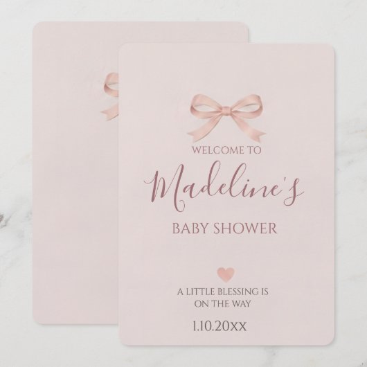 Invitation Fête de Naissance Fille Ruban Rose (Devant / Derrière)