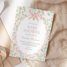 Fête de naissance fille ruban rose floral vintage