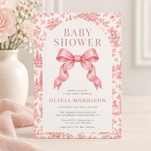 Invitation Fête de Naissance Fille Ruban Rose Toile Française