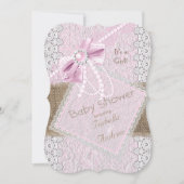 Invitation Fête de naissance fille Rustique Rose Ruban Dentel (Devant)