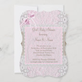 Invitation Fête de naissance fille Rustique Rose Ruban Dentel (Dos)