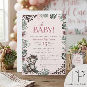 Invitation Fête de Naissance Fille Savane Léopard Mignonne