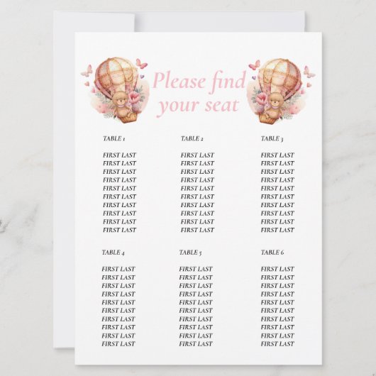 Invitation Fête de naissance fille Teddy Ballons floraux grap (Devant)