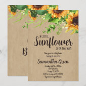 Invitation Fête de Naissance Fille Tournesol Rustique (Devant / Derrière)