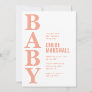 Invitation Fête de Naissance Fille Typographie Corail Moderne