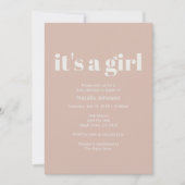 Invitation Fête de naissance fille Typography en grès rose (Devant)