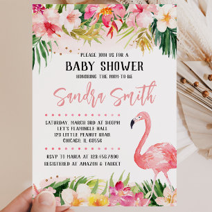 Invitation Fête de naissance Flamant Floral Bébé