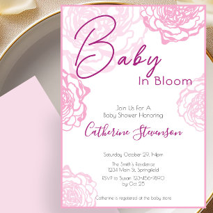 Invitation Fête de naissance Fleur de bébé rose moderne