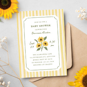 Invitation Fête de Naissance Fleur de Tournesol et Rayures De