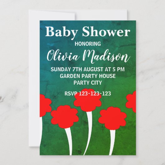 Invitation Fête de Naissance Fleur de Tulipe Rouge Bébé Fille (Devant)