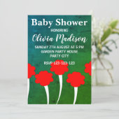 Invitation Fête de Naissance Fleur de Tulipe Rouge Bébé Fille (Debout devant)