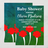 Invitation Fête de Naissance Fleur de Tulipe Rouge Bébé Fille (Devant / Derrière)