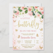 Invitation Fête de Naissance Fleur Papillon Fille (Devant)