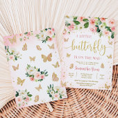 Invitation Fête de Naissance Fleur Papillon Fille