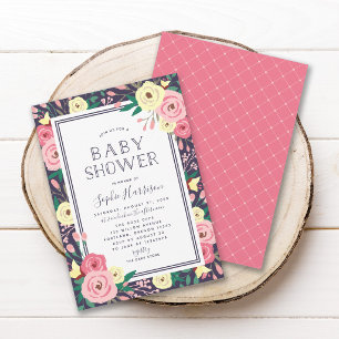 Invitation Fête de Naissance Fleurie Rose Jardin de Bébé