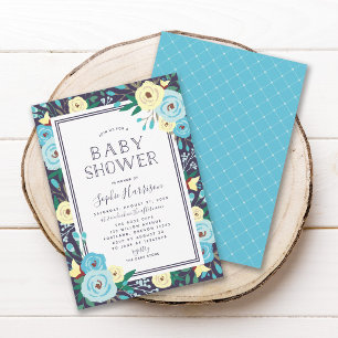 Invitation Fête de Naissance Fleurs Bleues de Jardin
