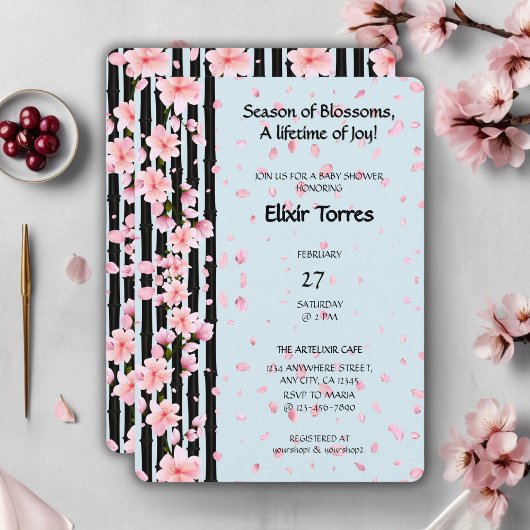 Invitation Fête de naissance Fleurs de cerisier de printemps