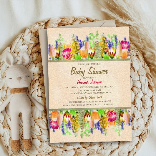 Invitation Fête de Naissance Fleurs de Printemps Bébé