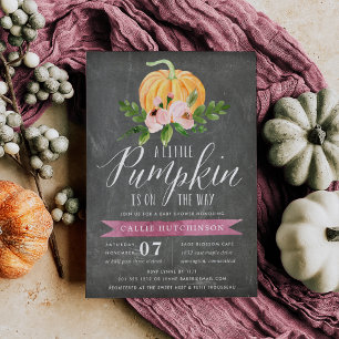 Invitation Fête de naissance Fleurs Roses Citrouille d'Automn