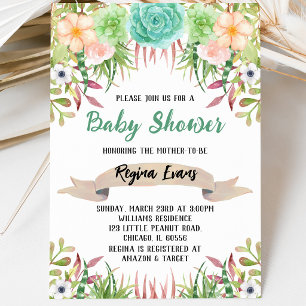 Invitation Fête de naissance Floral Cactus Bébé