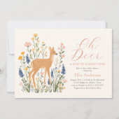 Invitation Fête de naissance Floral Woodland Oh Deer (Devant)