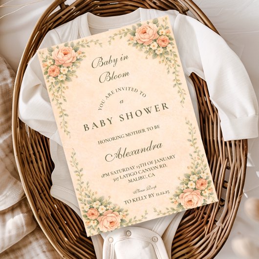 Invitation Fête de Naissance Florale Blush Sage