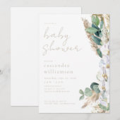 Invitation Fête de naissance florale boho Herbe des Pampas (Devant / Derrière)