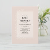 Invitation Fête de naissance florale botanique rose tendre (Debout devant)