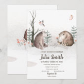 Invitation Fête de naissance forêt boisée aquarelle (Devant / Derrière)