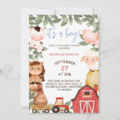Invitation Fête de naissance garçon animaux de ferme Boho Mig (Devant)