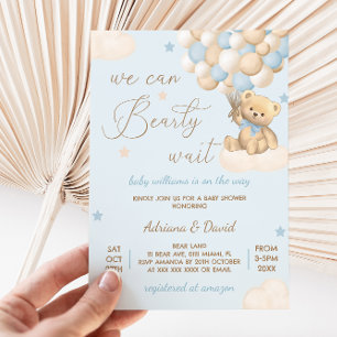 Invitation Fête de naissance garçon ballons bleus Ourson