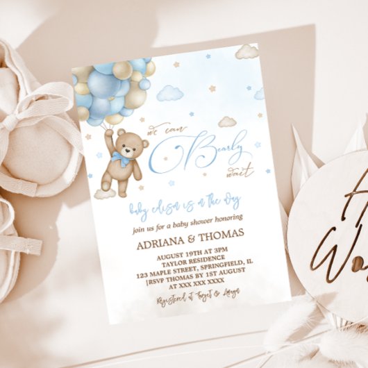 Invitation Fête de naissance garçon ballons bleus Ourson