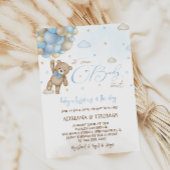 Invitation Fête de naissance garçon ballons bleus Ourson