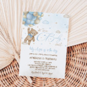 Invitation Fête de naissance garçon ballons bleus Ourson