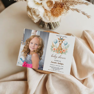 Invitation Fête de Naissance Garçon Bébé Girafeau Mignon   Sa