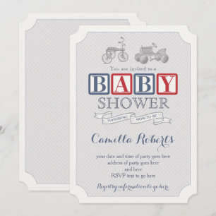 Invitation Fête de Naissance Garçon Bébé Marin Rouge Jouets A