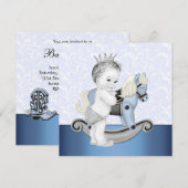 Invitation Fête de naissance garçon cheval à bascule bleu (Devant / Derrière)