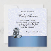 Invitation Fête de naissance garçon cheval à bascule bleu (Dos)
