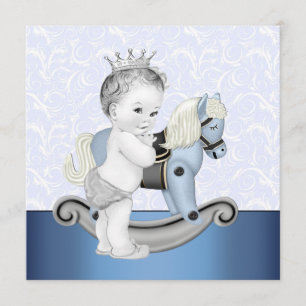 Invitation Fête de naissance garçon cheval à bascule bleu