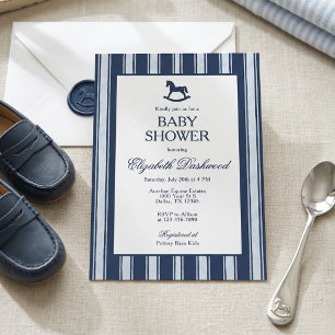 Invitation Fête de naissance garçon Cheval à bascule Rayures